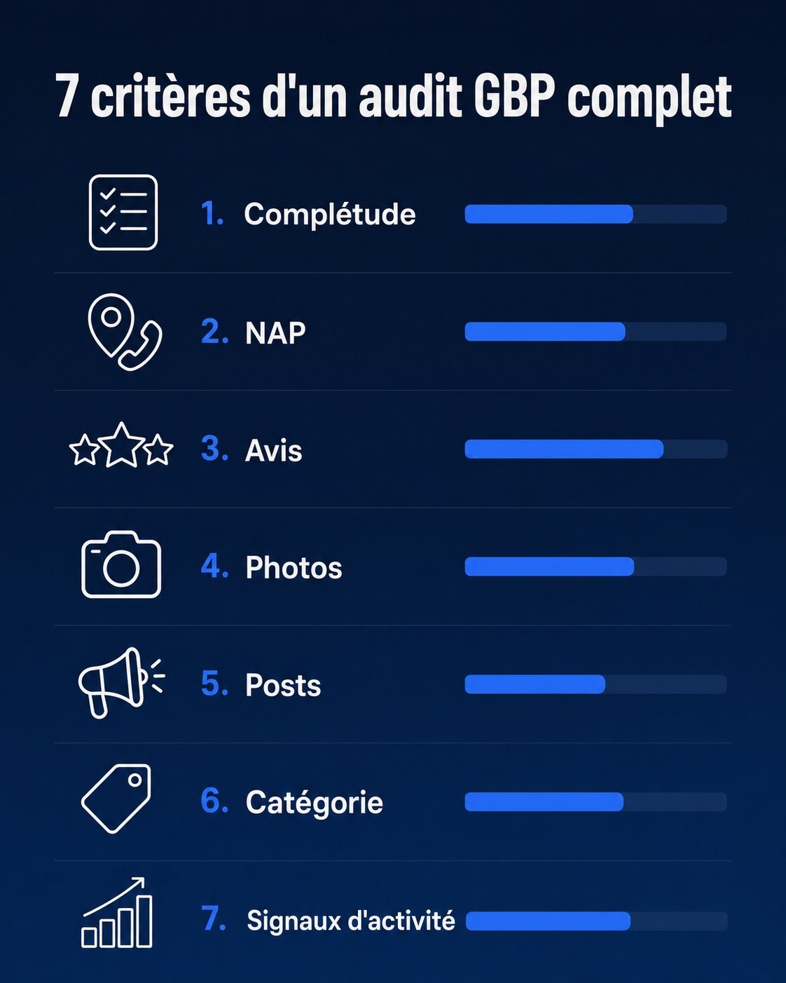 Dashboard audit fiche Google avec score sur 100 et graphiques | Optileo