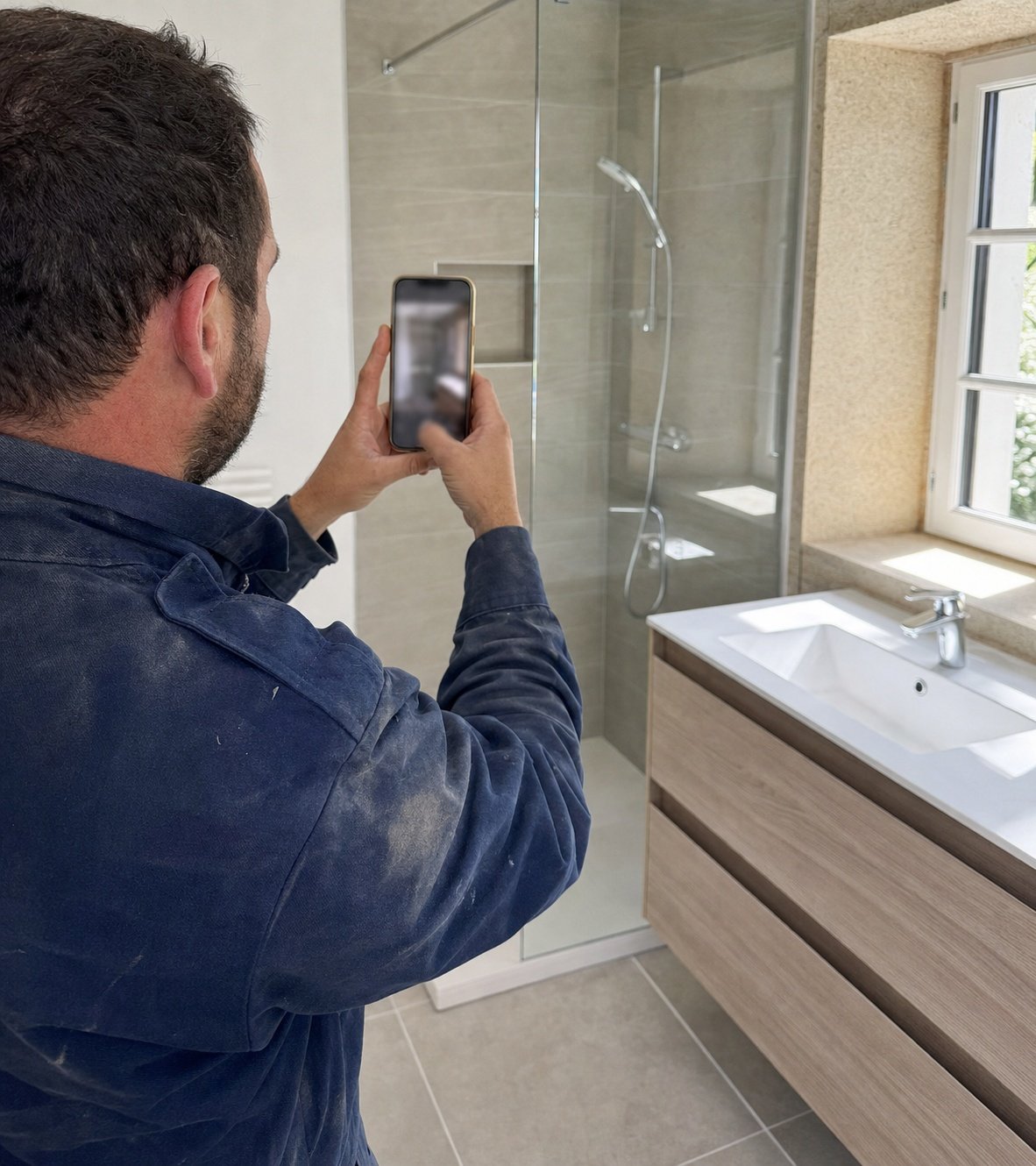 Plombier vérifiant les horaires d'urgence sur sa fiche Google depuis une camionnette | Optileo
