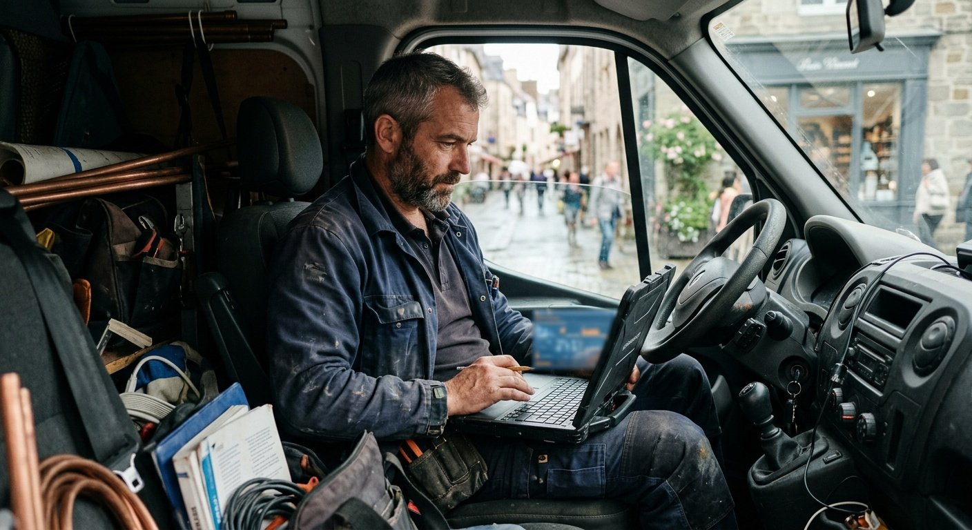 Artisan électricien recevant un appel client suite à sa fiche Google | Optileo