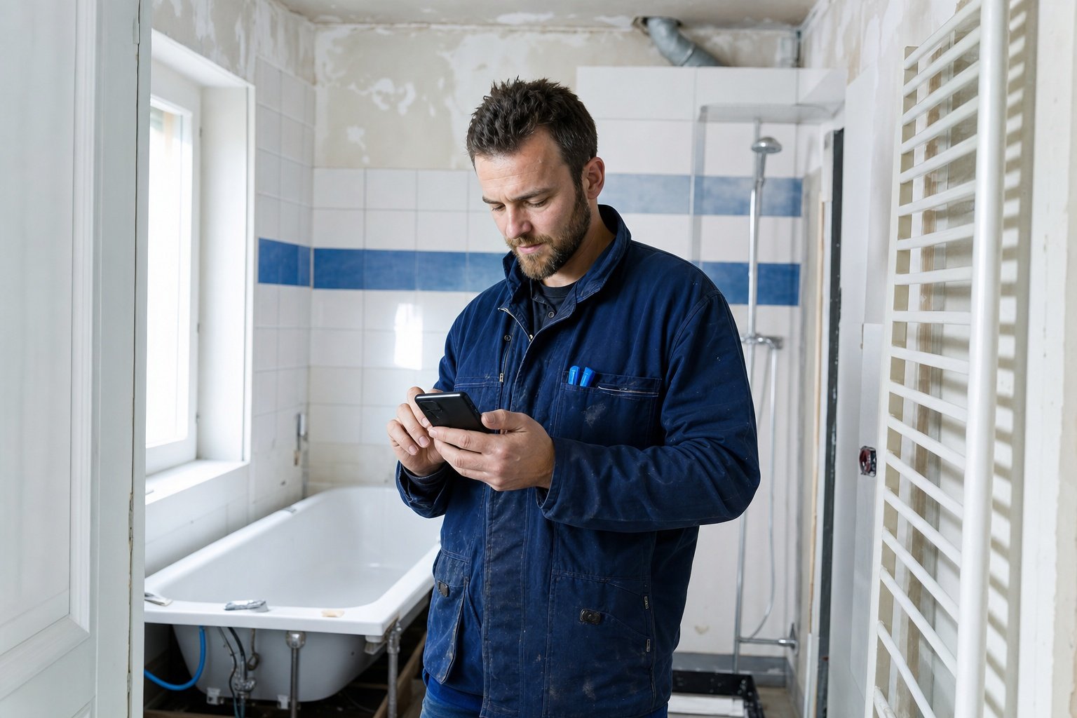 Plombier breton consultant sa fiche Google Business Profile sur smartphone | Optileo