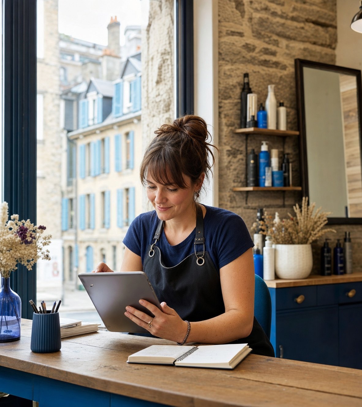 Artisan publiant un post Google Business Profile depuis son atelier | Optileo