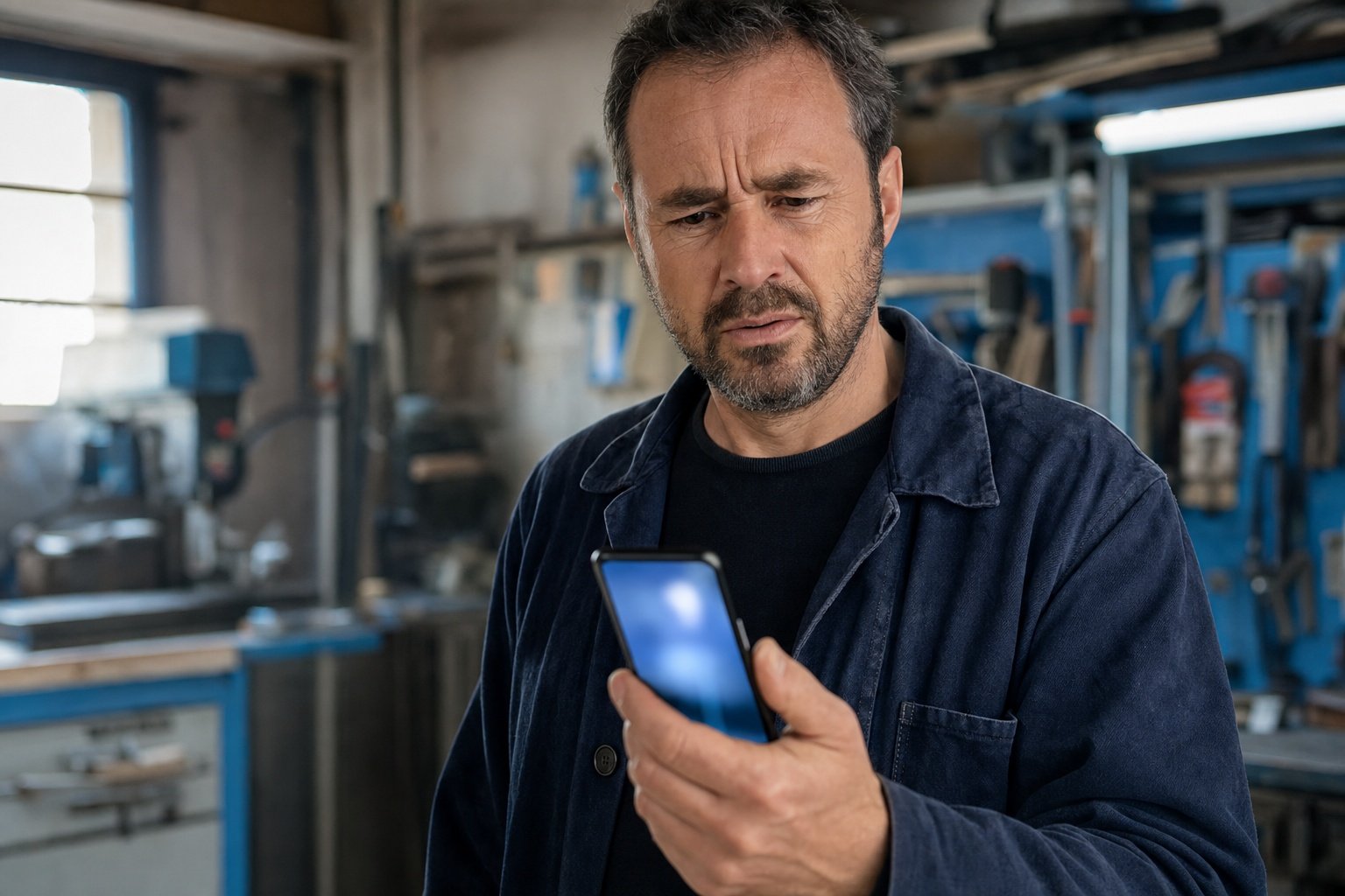 Artisan breton vérifiant sa fiche Google Business sur smartphone | Optileo